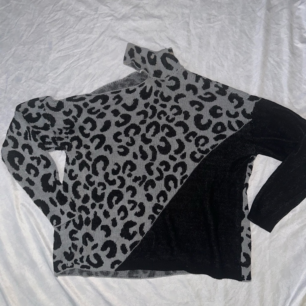 Madison Black and Gray Leopard Print Turtleneck Sweater
